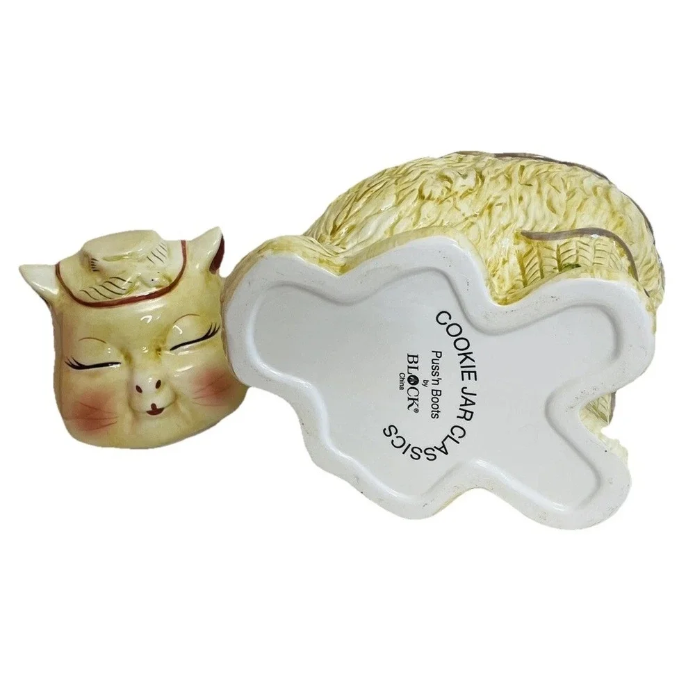 Vintage Cat Cookie Jar PUSS 'N BOOTS Ceramic Hand Painted BLOCK Classics Grandma